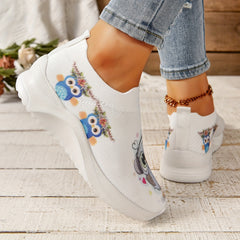 Cartoon Eagle Graphic Mesh Slip-on Shoes for Women