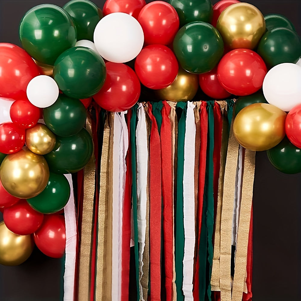 Christmas Crepe Paper Streamers Set Green Red Golden for Party Decorations