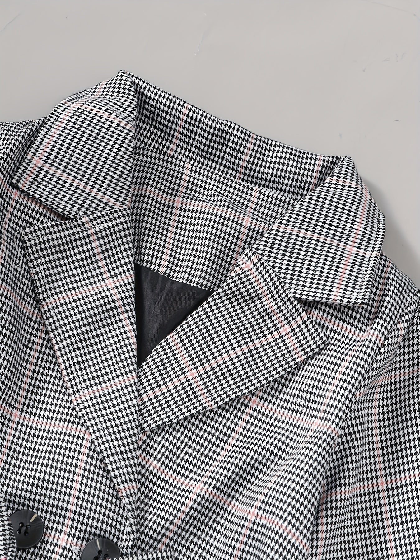 Girls Houndstooth Plaid Peacoat Jacket Kids Overcoat Fall Spring