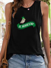 Bird & Letter Print Sleeveless Sports Vest Round Neck Stretchy Casual Top