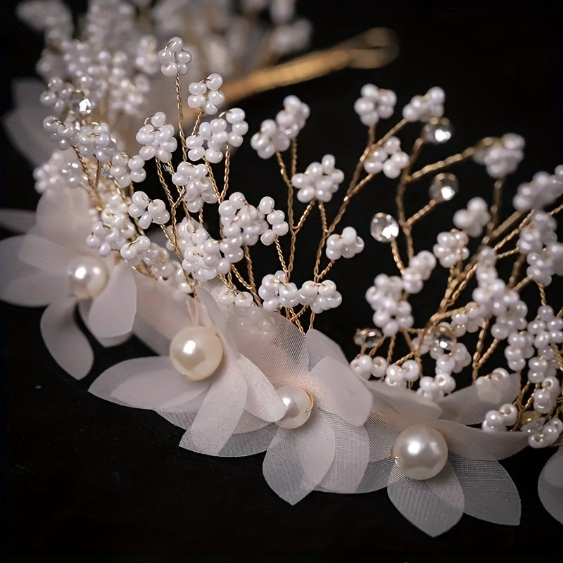 Faux Pearl Flower Headband Floral Hair Band Women's Accessories