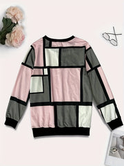 Block Patchwork Sweatshirt Crew Neck Long Sleeve Women's Clothing