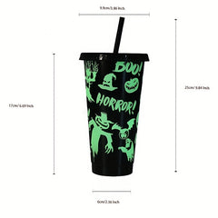 Luminous Plastic Water Cup With Straw And Lid For Camping