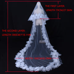 Romantic Floral Veil Cathedral Style Bridal Headpiece
