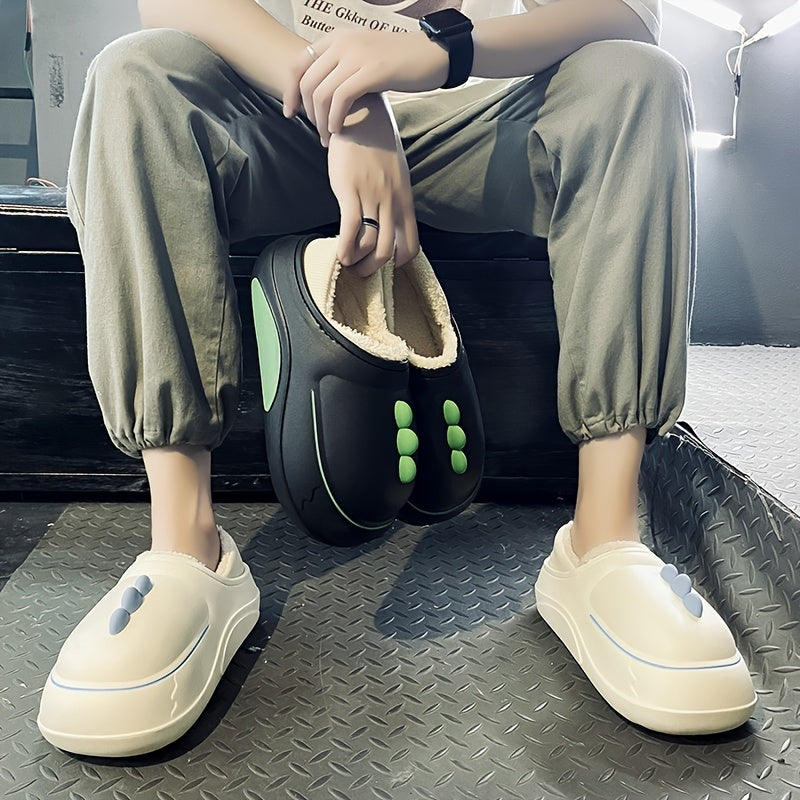 Men's Cartoon Fleece Slippers Waterproof Plush Lining Shoes