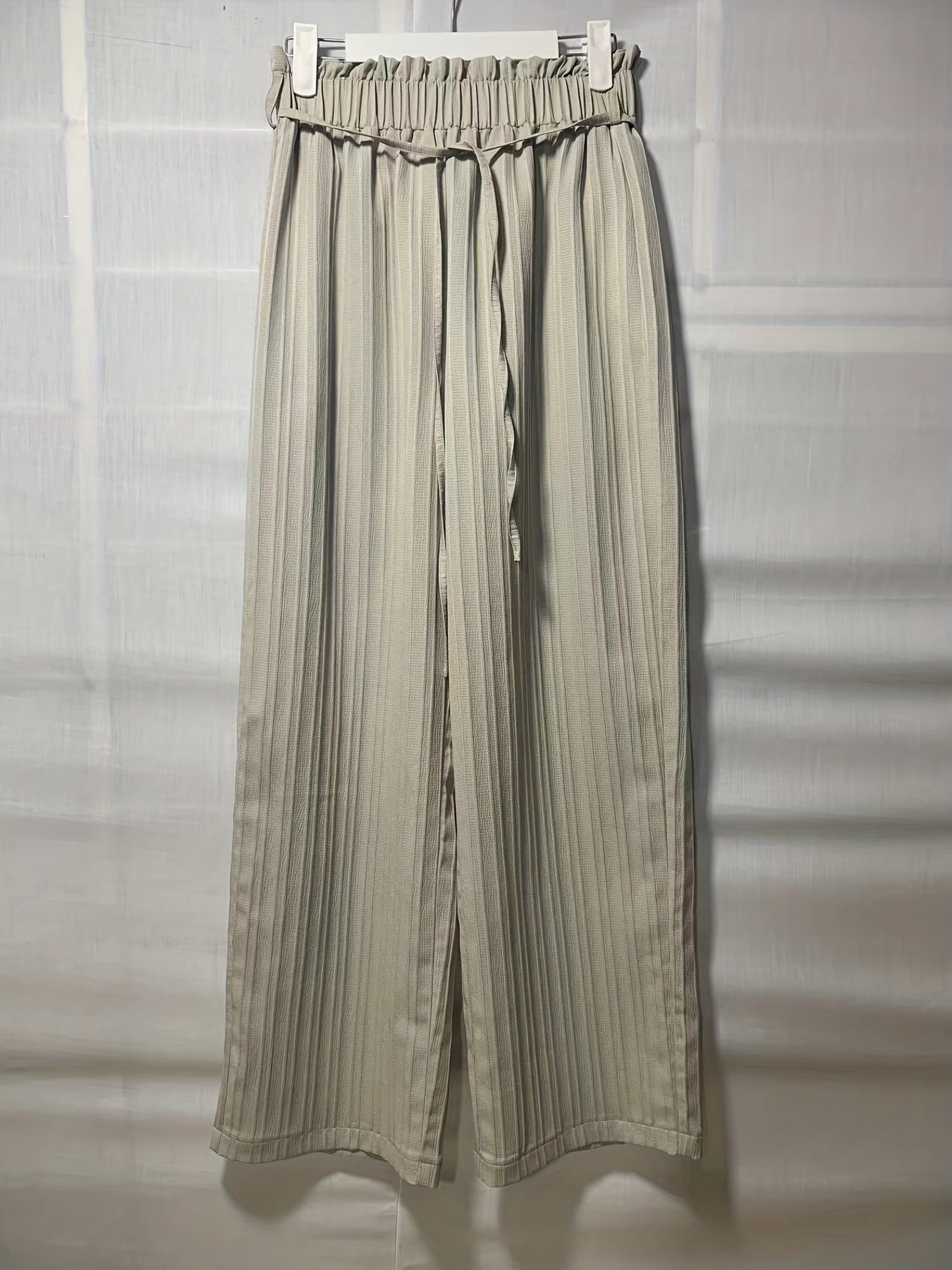 Solid Lace Up Wide Leg Pants Casual Paper Bag Waist