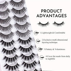 20 Pairs 3D Faux Mink Lashes Natural Fluffy Soft Wispy Reusable Eyelash Makeup