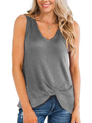Women's V Neck Waffle Tank Top Slim Fit Cami