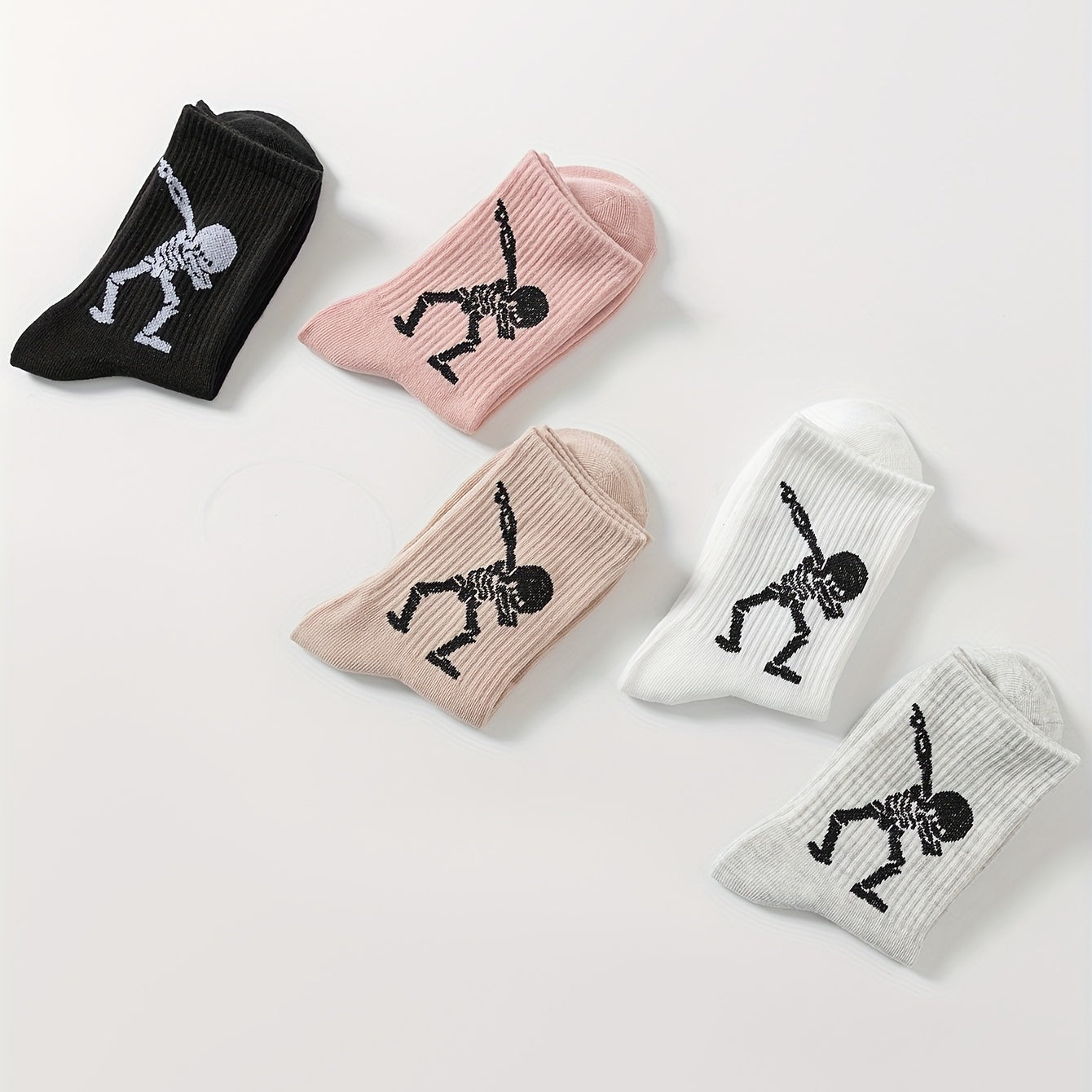 5 Pairs Skull Print Socks Women's Mid Tube Stockings