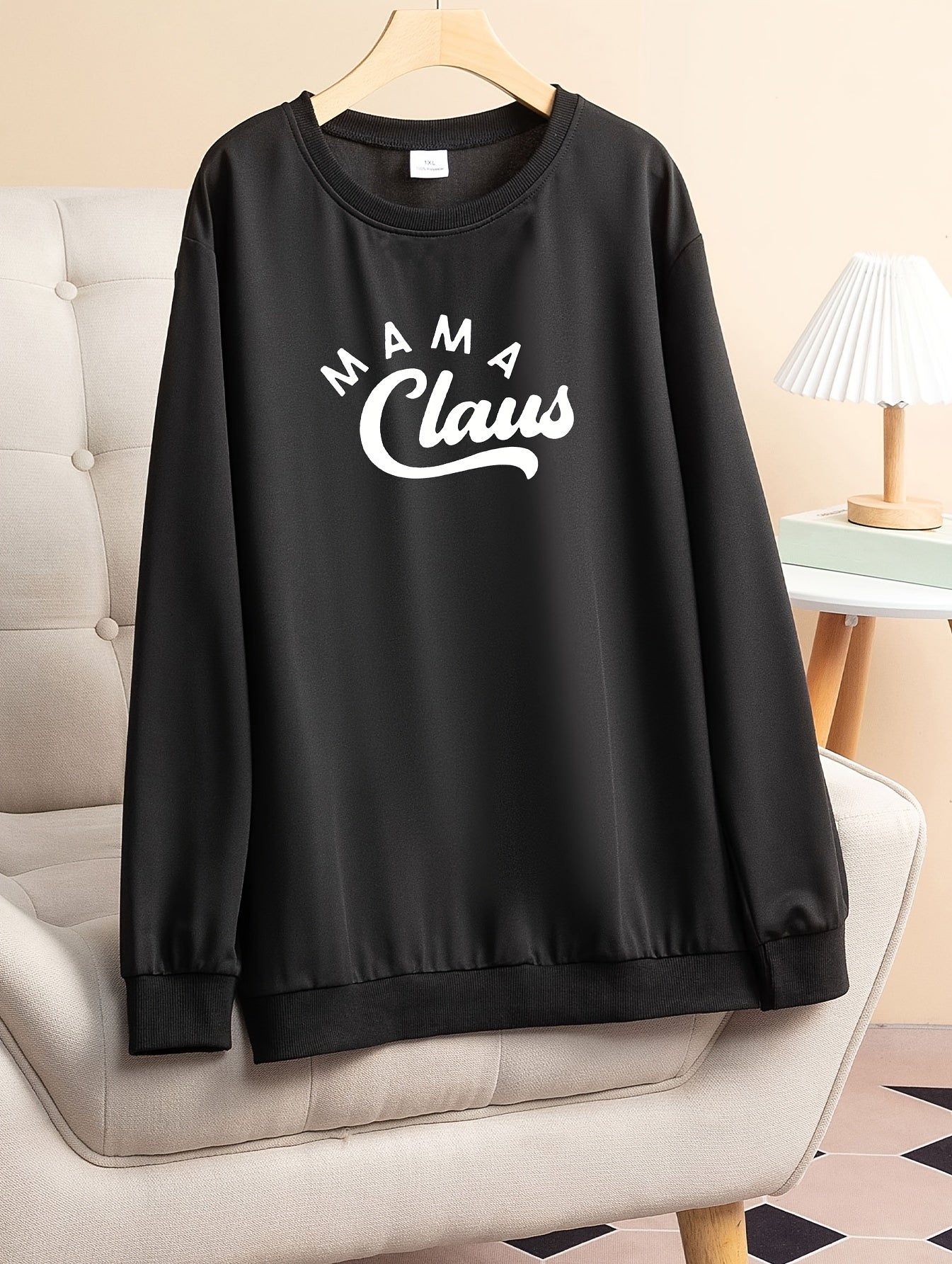Lounge Top Women's Plus Letter Print Long Sleeve Round Neck