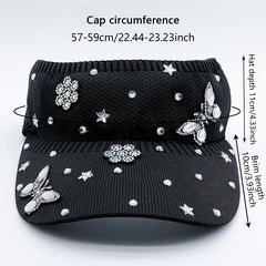 Rhinestone Butterfly Star Visor Hat Knitted Elastic Sun Hat for Women
