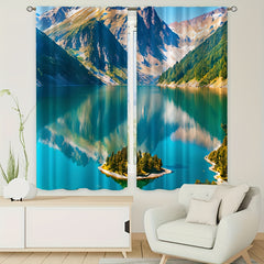Mountain And Lake Island Curtain Tapestries Peach Skin Blankets