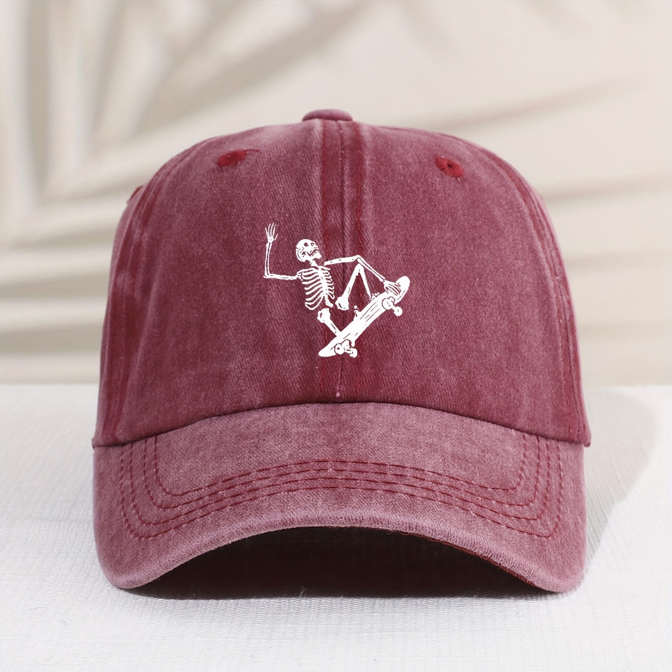 Kids Sunshade Distressed Vintage Baseball Cap with Skull Skateboard Print