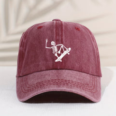 Kids Sunshade Distressed Vintage Baseball Cap with Skull Skateboard Print