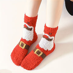5 Pairs Cartoon Print Fuzzy Socks Warm Christmas Mid Tube Women's Stockings