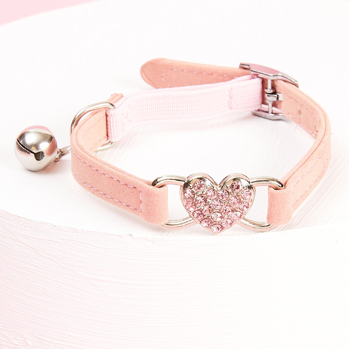 Stylish Rhinestone Heart Pet Collar with Bell - Safe and Adorable Accessory