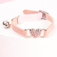 Stylish Rhinestone Heart Pet Collar with Bell - Safe and Adorable Accessory