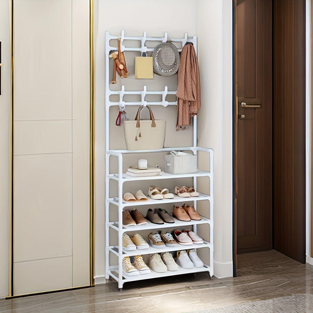 Multifunctional Shoe & Hat Rack Stainless Steel Coat Rack with 8 Hooks 5 Layers