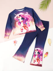 2pcs Unicorn Graphic Outfits Girls Comfy Sets Spring Fall Party Gift
