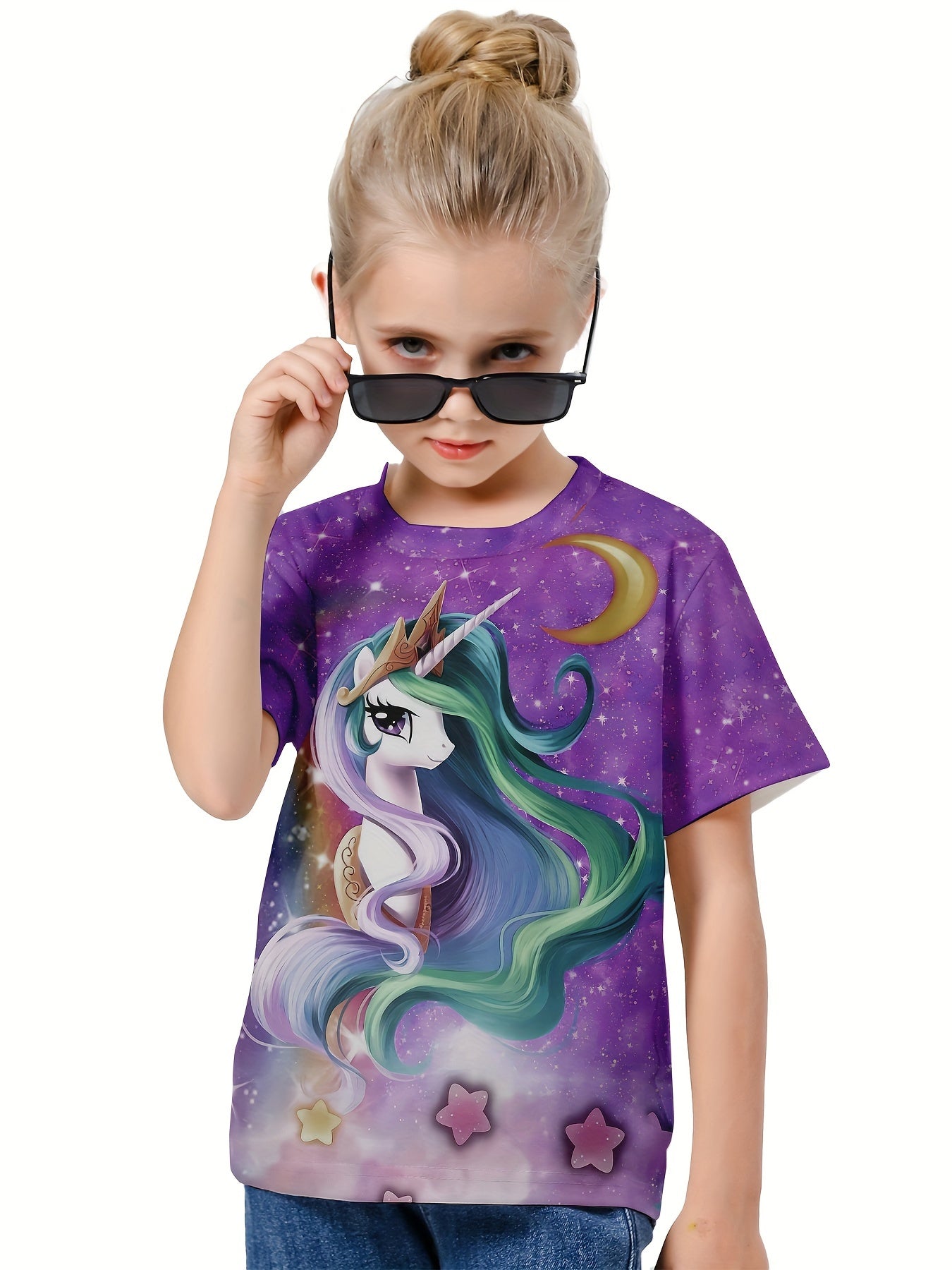 3D Unicorn Graphic T shirt Girls Short Sleeve Pullover Tops
