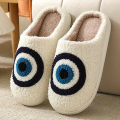 Evil Eye Plush Slippers Cozy & Warm Indoor Shoes