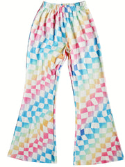Girls' Colorful Plaid Bell Bottom Pants For Casual Street