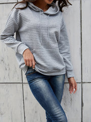 Textured Kangaroo Pocket Hoodie Long Sleeve