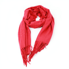 Red Cashmere Rhinestone Tassel Shawl