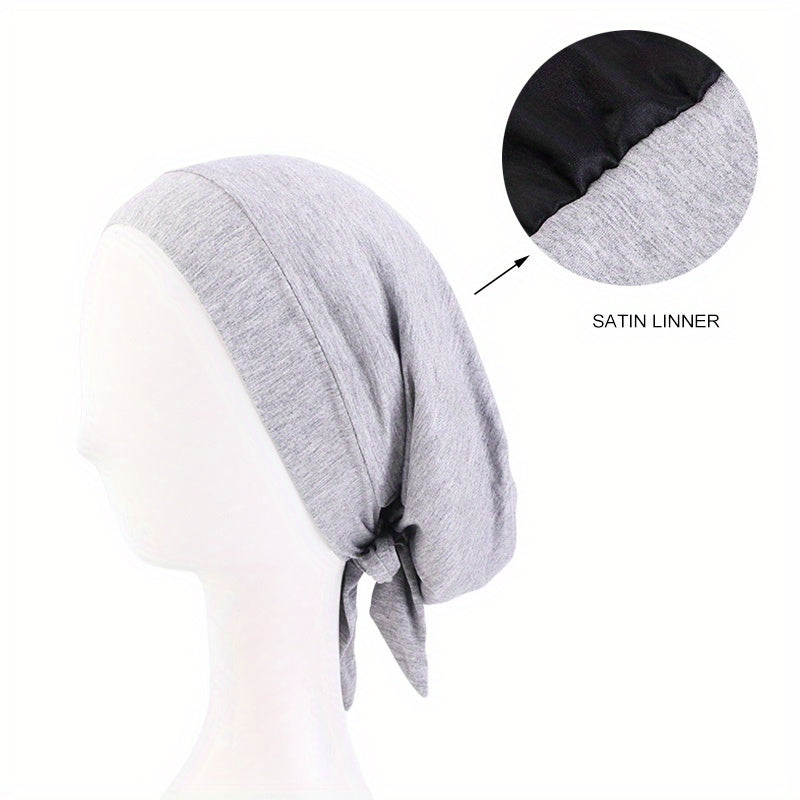 Satin Lined Hijab Cap Pre Tied Turban Women Elastic Cotton Head Wrap