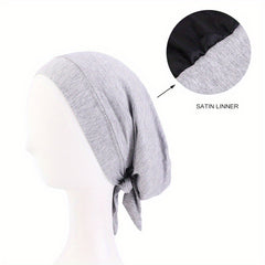 Satin Lined Hijab Cap Pre Tied Turban Women Elastic Cotton Head Wrap