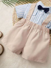 Baby Boys Gentleman Suit Striped Bow Shirt & Overalls Set