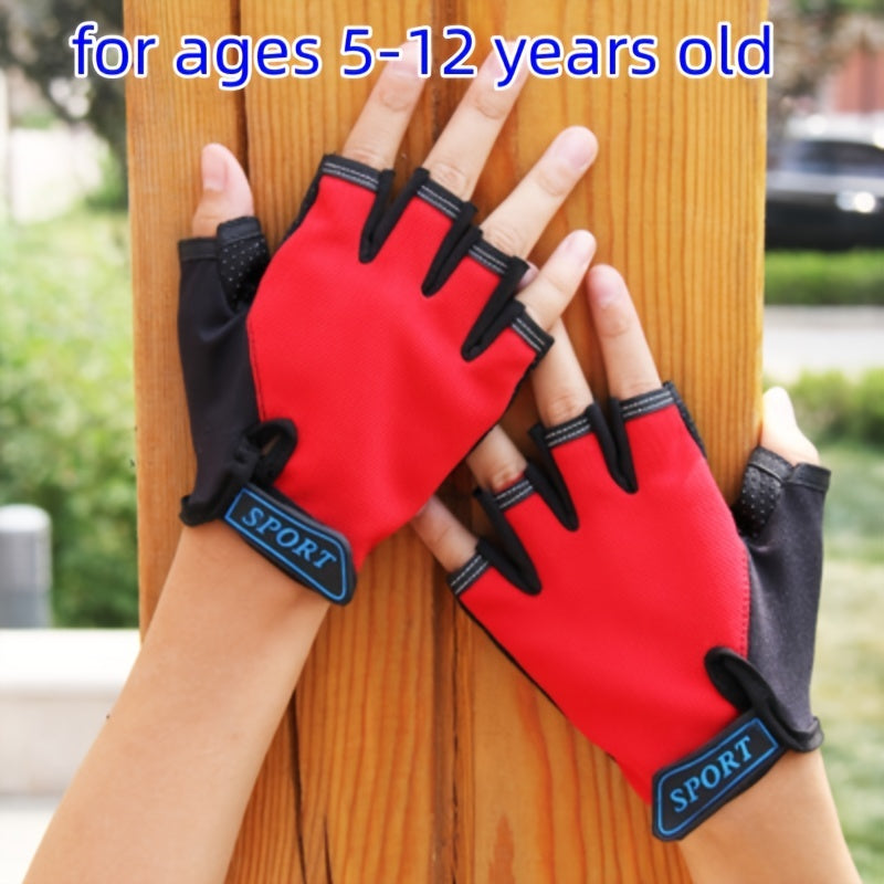 Kids' Half Finger Sports Gloves for Ages 5-12