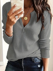 Casual Sweater Women's Plus Solid Waffle Knitted Long Sleeve
