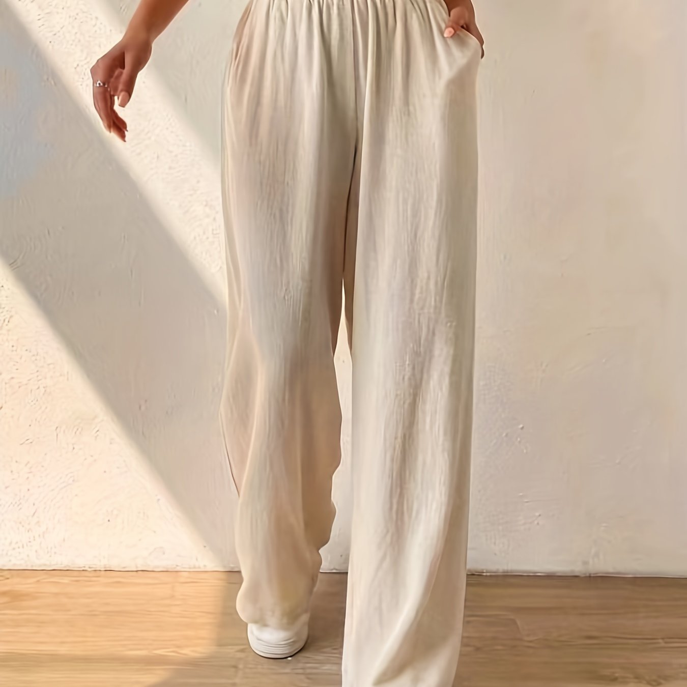 High Waist Wide Leg Pants with Dual Pockets for Women