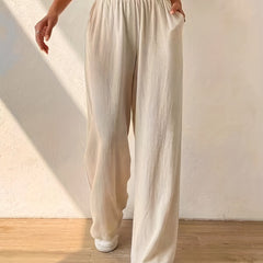 High Waist Wide Leg Pants with Dual Pockets for Women