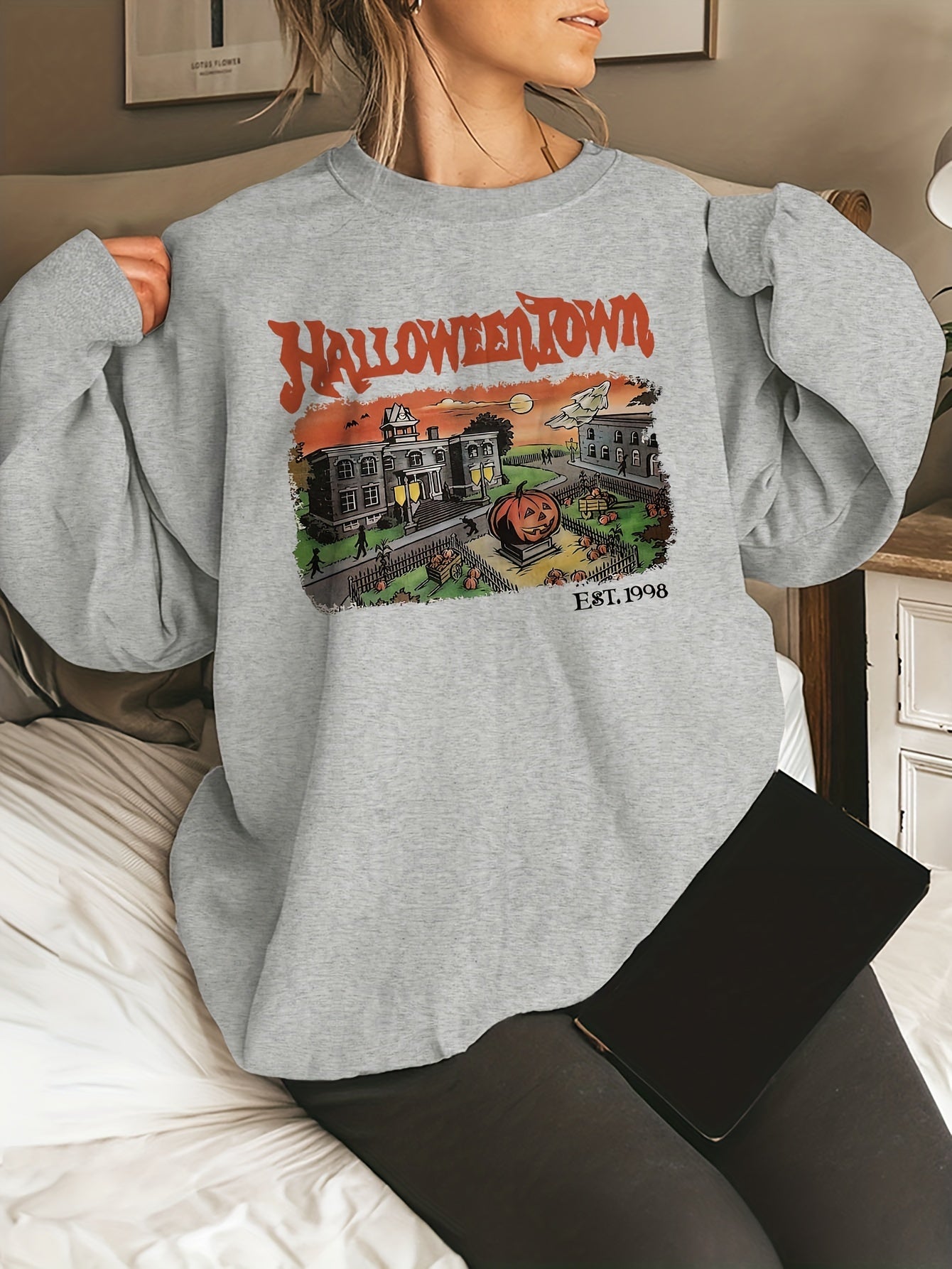 Halloween Town Print Sweatshirt for Women