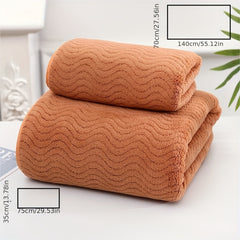 2pcs Wavy Pattern Towel Set Coral Velvet Hand Bath Soft Absorbent Towels
