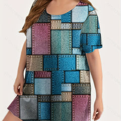 Retro Nightdress Women's Plus Colorblock Sleep Dress