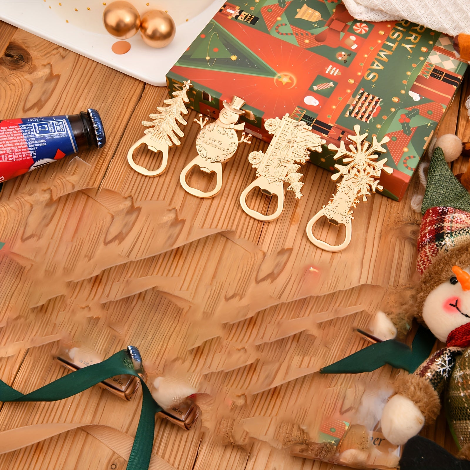 4pcs Snowman Christmas Tree Wine Opener Set