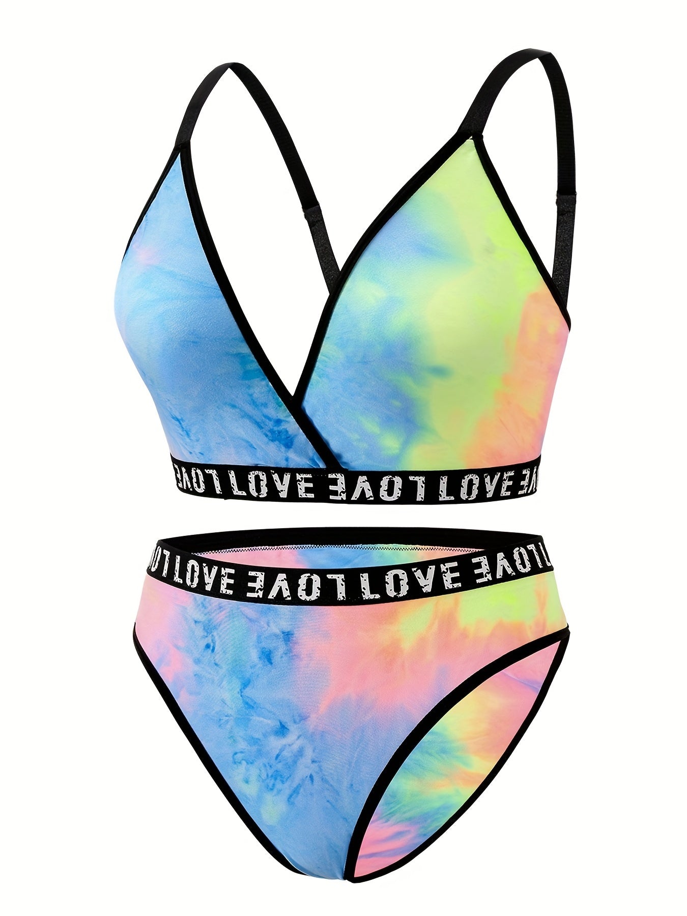 Tie Dye Letter Tape Bra & Underwear Set