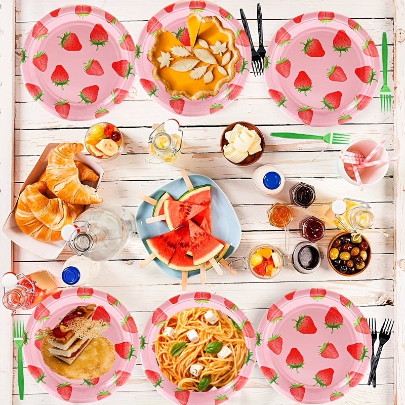 20pcs Strawberry Tableware Set - Girl Birthday Summer Fruit Party