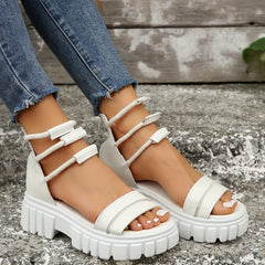 Women's Double Band Platform Sandals Roman Style Zipper Back