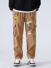 Smiling Face And Butterfly Men's Casual Cargo Pants For Spring And Fall