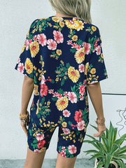 Floral Print Two piece Set Casual Short Sleeve Loose T shirt & Shorts