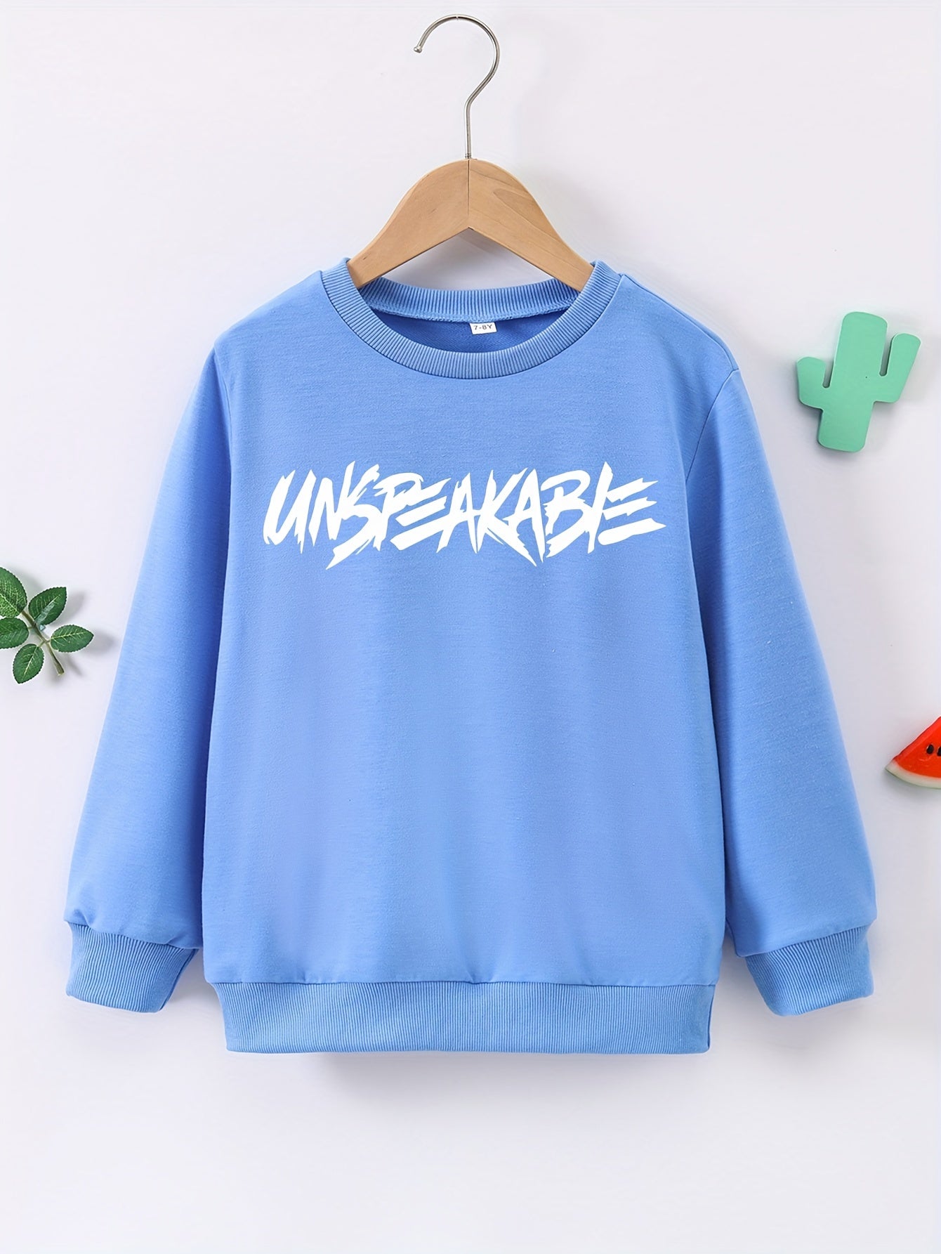 UNSPEAKABLE Letter Print Boys Casual Pullover Sweatshirt Long Sleeve Crew Neck