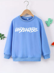 UNSPEAKABLE Letter Print Boys Casual Pullover Sweatshirt Long Sleeve Crew Neck