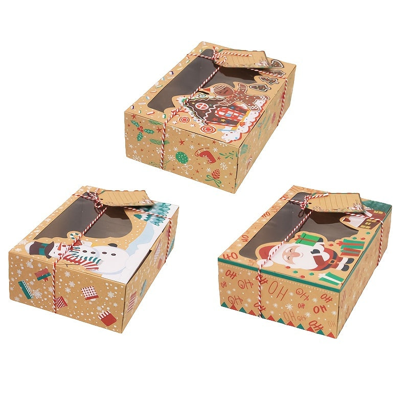 3pcs Christmas Print Packing Box Christmas Cookie Boxes For Gift Giving