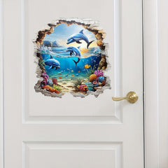 3D Ocean Themed Dolphin Wall Stickers - Removable PVC Mural for Living Room
