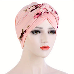 Leopard Flower Print Turban Cap Ramadan Braided Headwrap Head Scarf