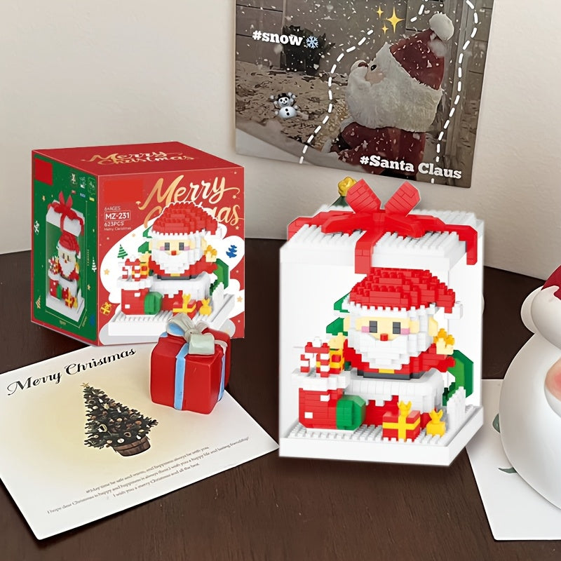 Christmas Building Blocks with Display Case Santa, Gingerbread House, Snowman